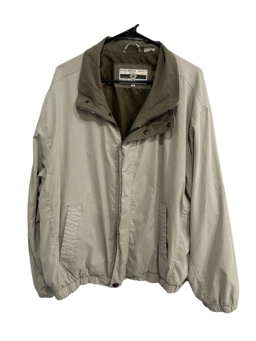 Members Only XXL Mens Beige Full-Zip Lightweight Windbreaker Jacket Vtg Retro